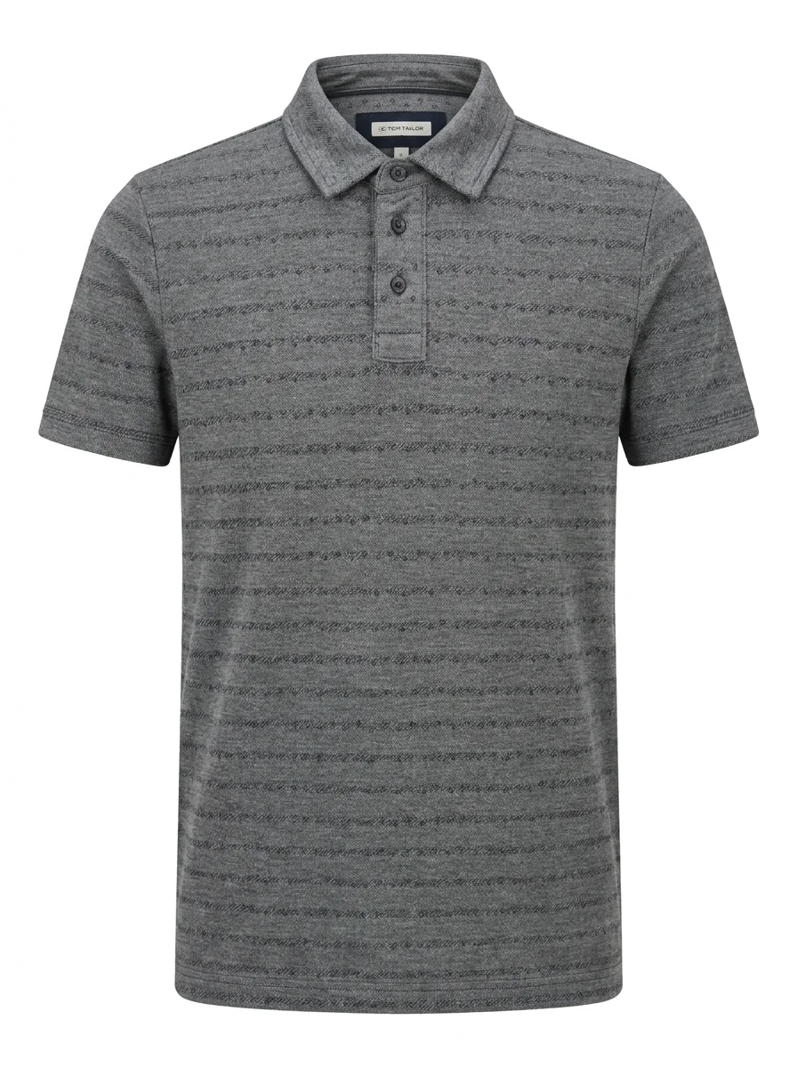 Heather grey textured polo shirt with structured collar from DZIGN