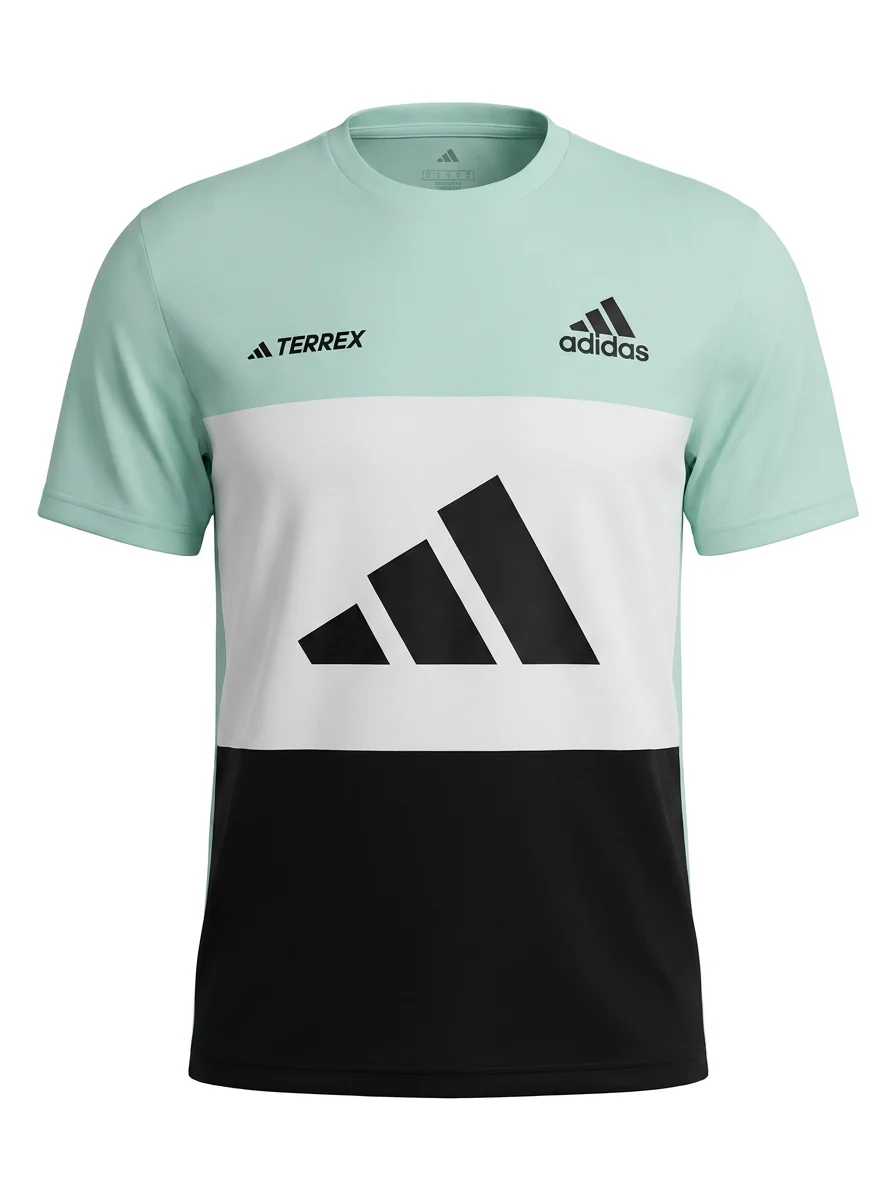 Mint green color-block sports T-shirt with white and black panels